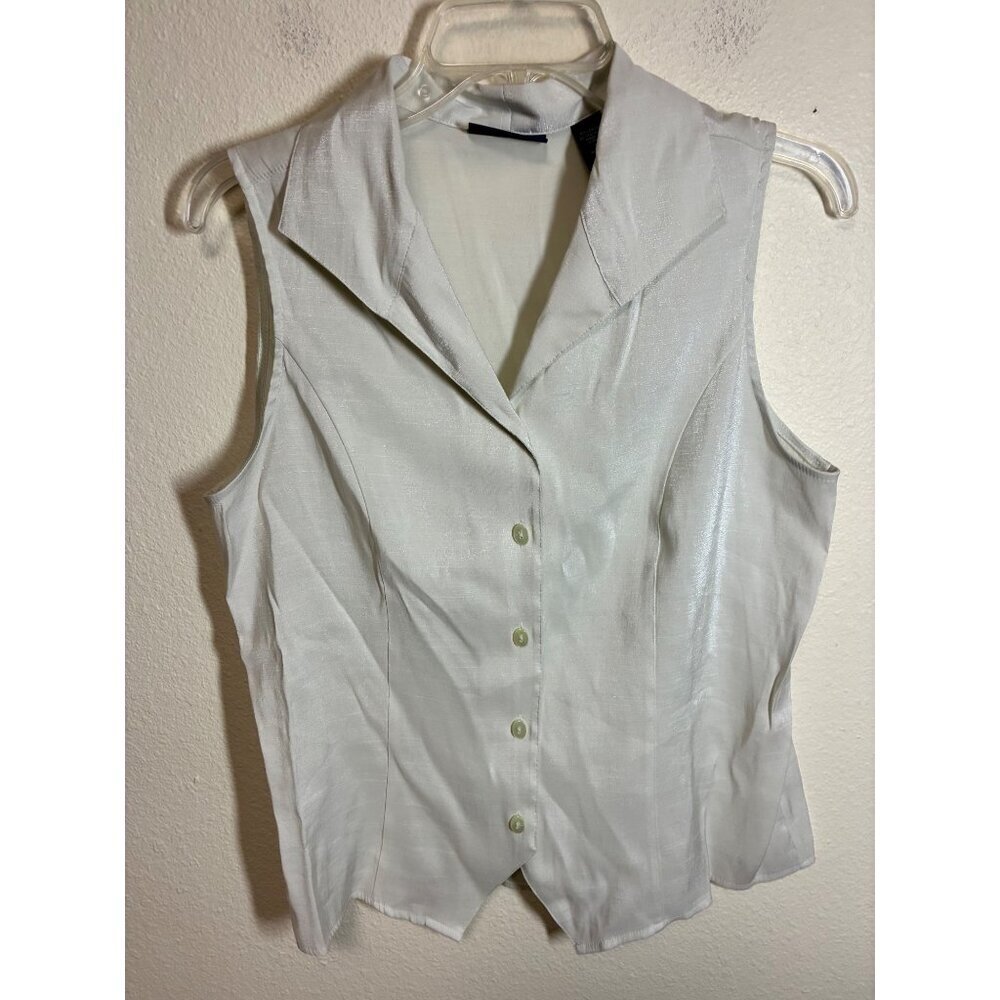 Karen Scott Blouse Business Casual Button Up Vest Sleeveless Off White Sz Large
